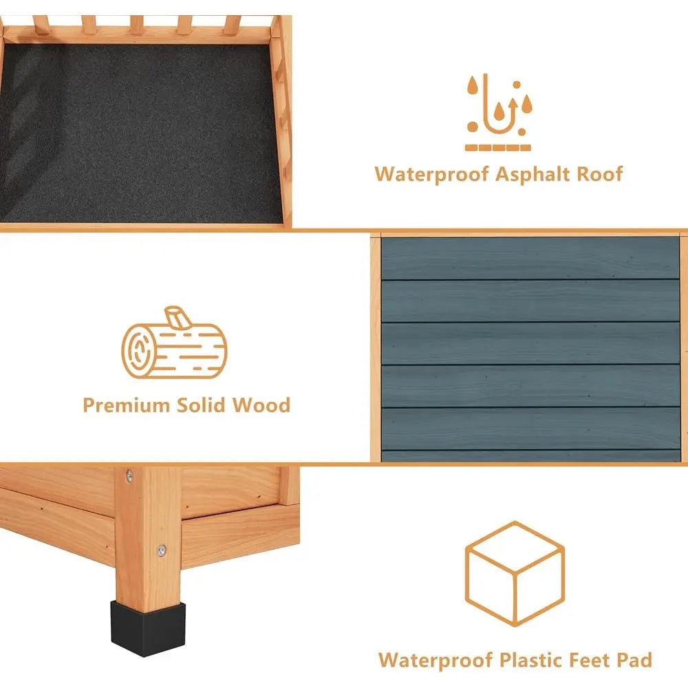 Multi-Tier Outside Cat Tree Tower Weatherproo with Enclosed Condo & Jumping Platorms, Wooden Cat House eral Cat Shelter or Multi