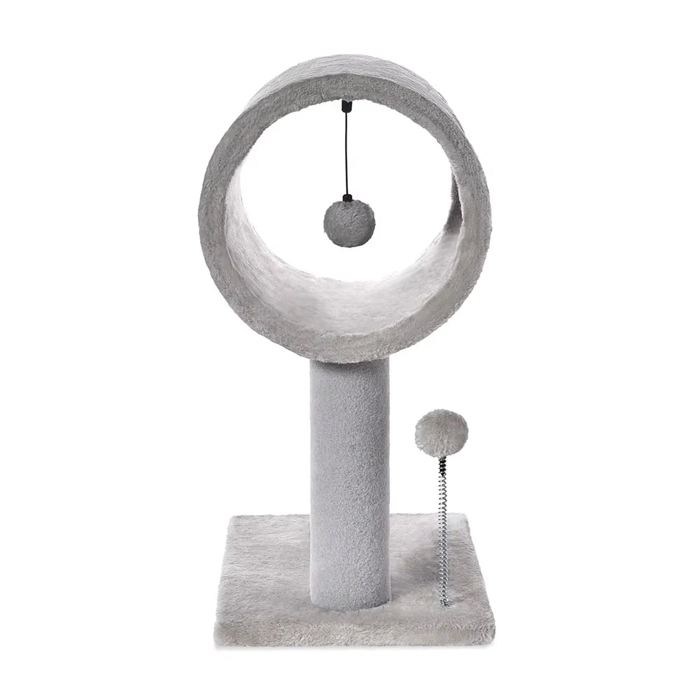 Modern Cat Tree with Plush Tunnel and Scratching Post, Indoor Cat Tower with Hanging Ball Toy for Kittens and Cats