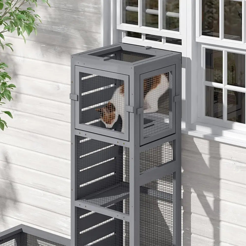 Configurable Window Catio with Multi-Level Cat Tunnel and Play Platforms for Indoor/Outdoor Use