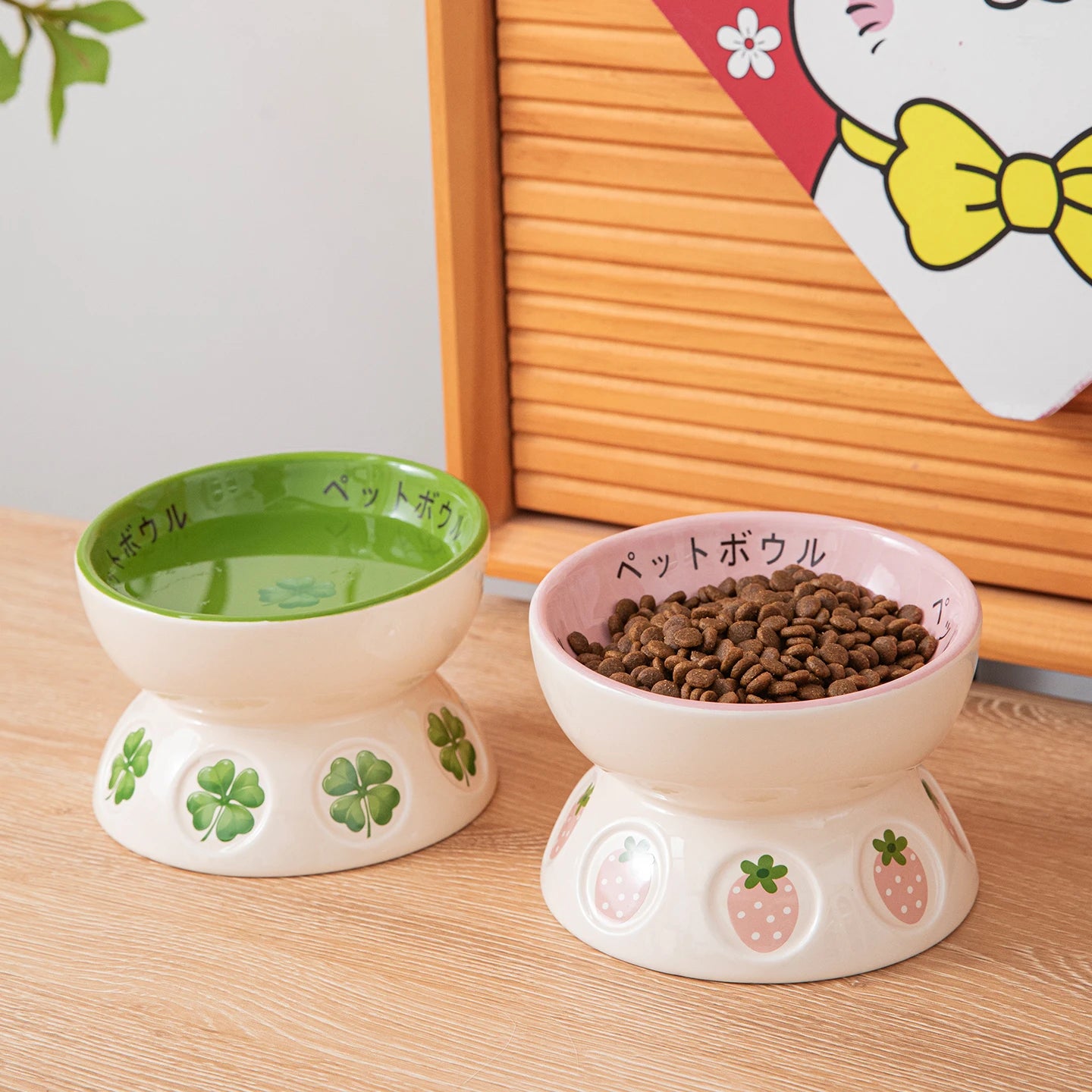 Japanese Ceramic Elevated Cat Bowl Puppy Dog Snacks Water Food Bowl For Cats Raised Cat Feeder Drinker Pet Supplies Accessories