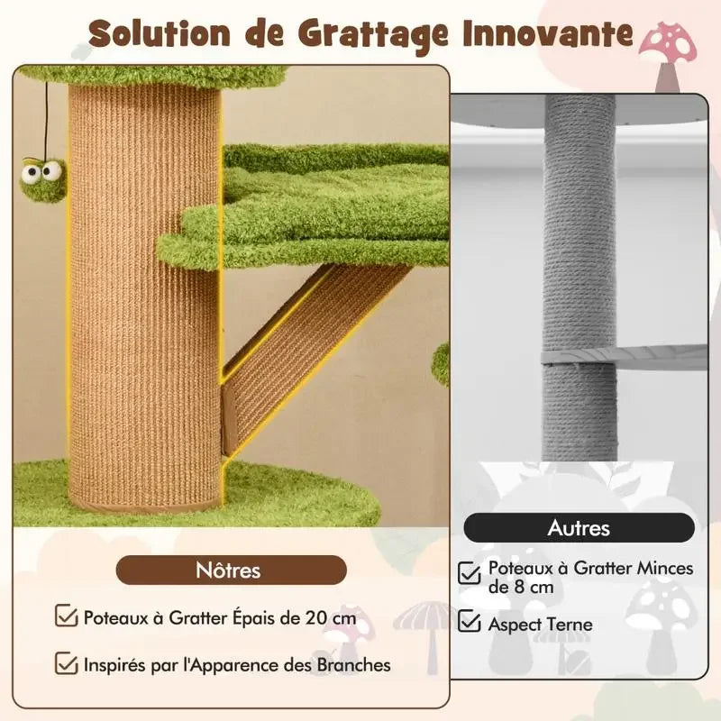 Mushroom Cat Tree For Cats With Plush Condos And Perches