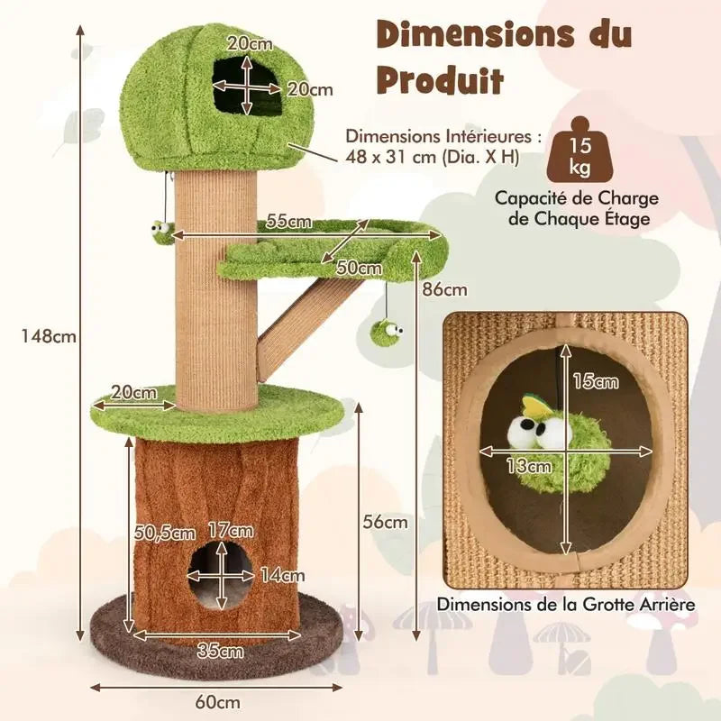 Mushroom Cat Tree For Cats With Plush Condos And Perches