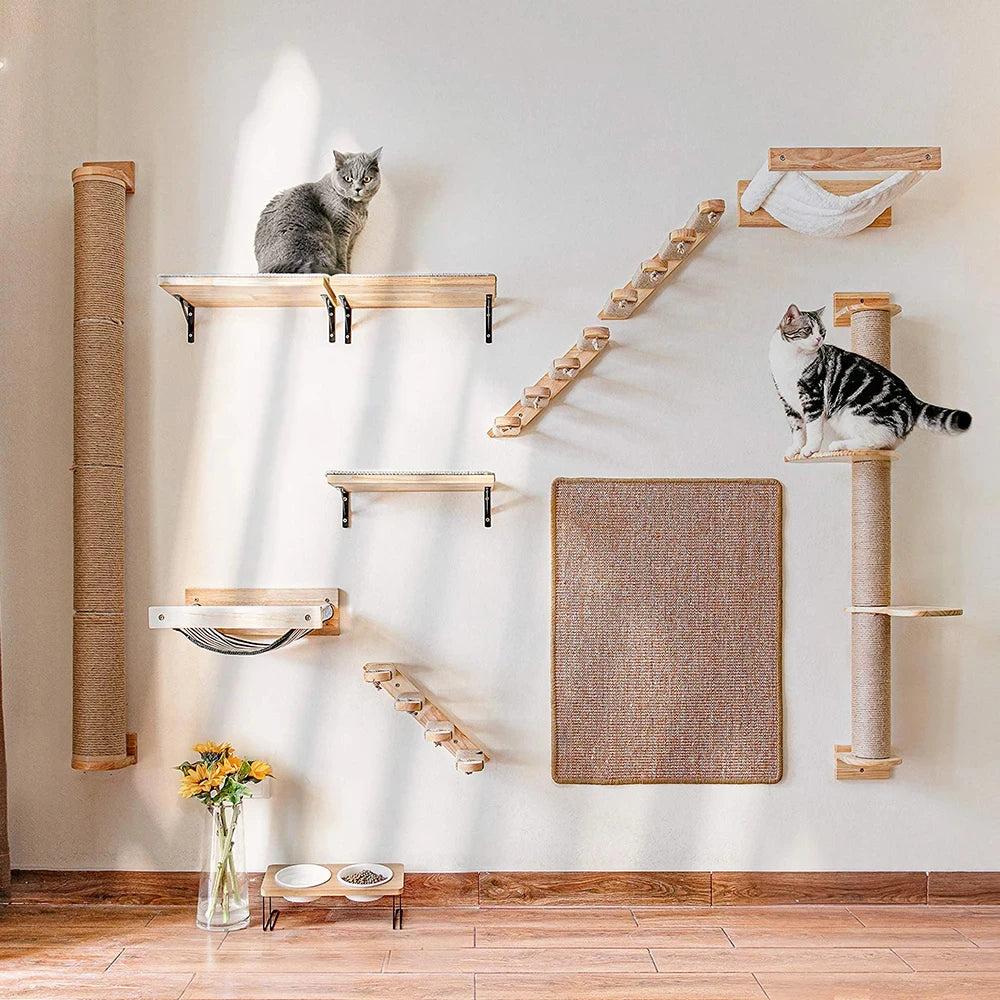 CWV Wall Mounted Cat Climbing Shelf With Sisal Scratching Post