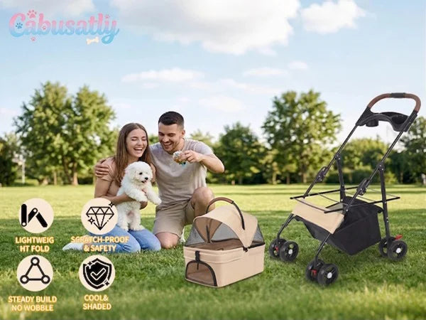 Cabusatly 2-In-1 Pet Stroller Foldable For Small Dogs And Cats