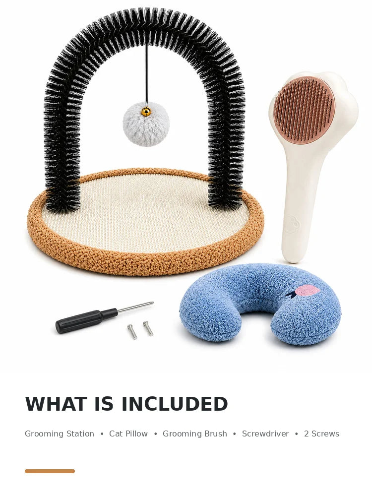 Cat Self Groomer Arch With Sisal Scratcher And Hanging Ball