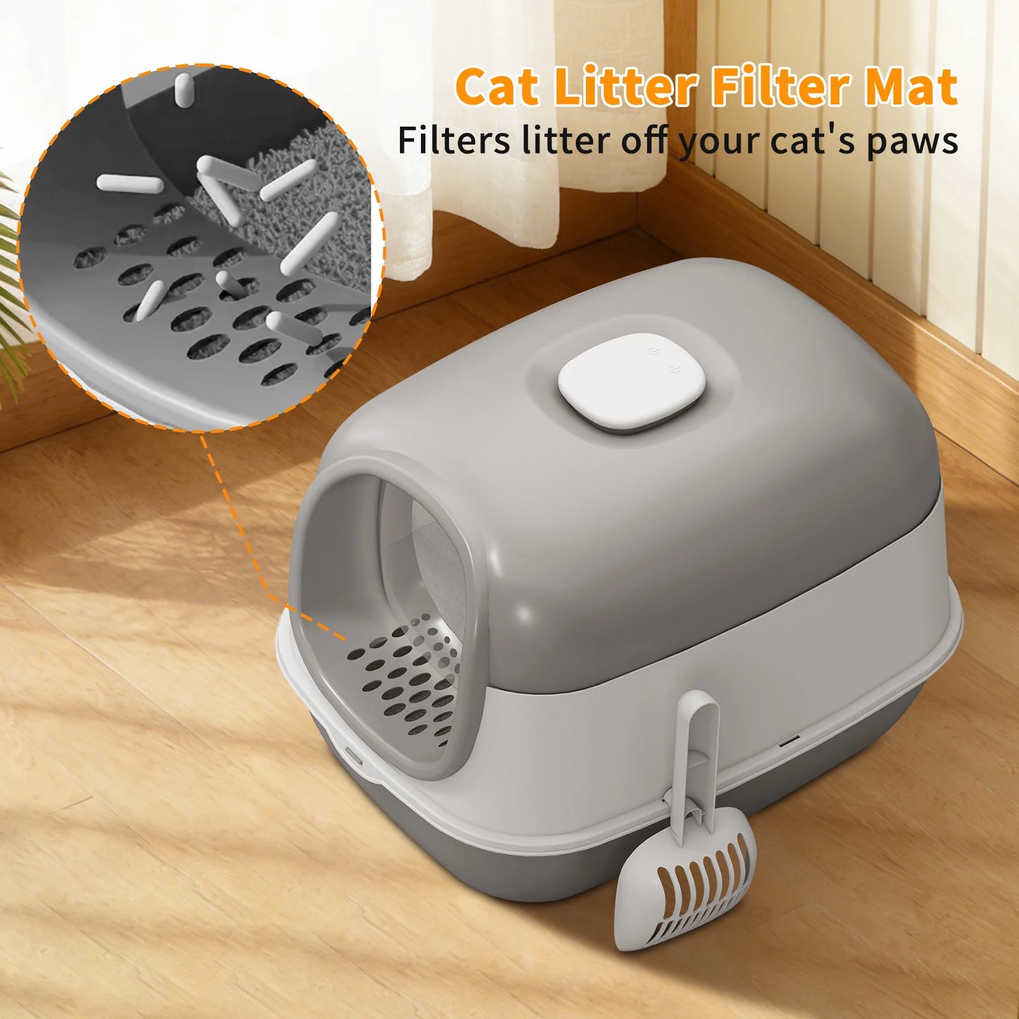 Switchable Open/Semi-Enclosed Cat Litter Box, Extra Large Jumbo Size for Multi-Cat Households, Splash-Proof and Anti-Tracking, Dual-Mode Over-the-Top Litter Pan, Low-Entry for Easy Cleaning，Suitable for cats of different si