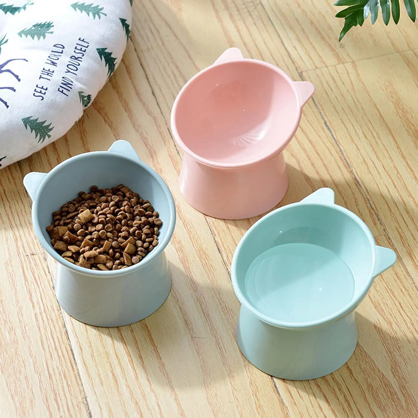 Tilted Cat Food Bowl - Whisker Friendly, Anti Vomiting, Slanted, Cat Bowl, Blue