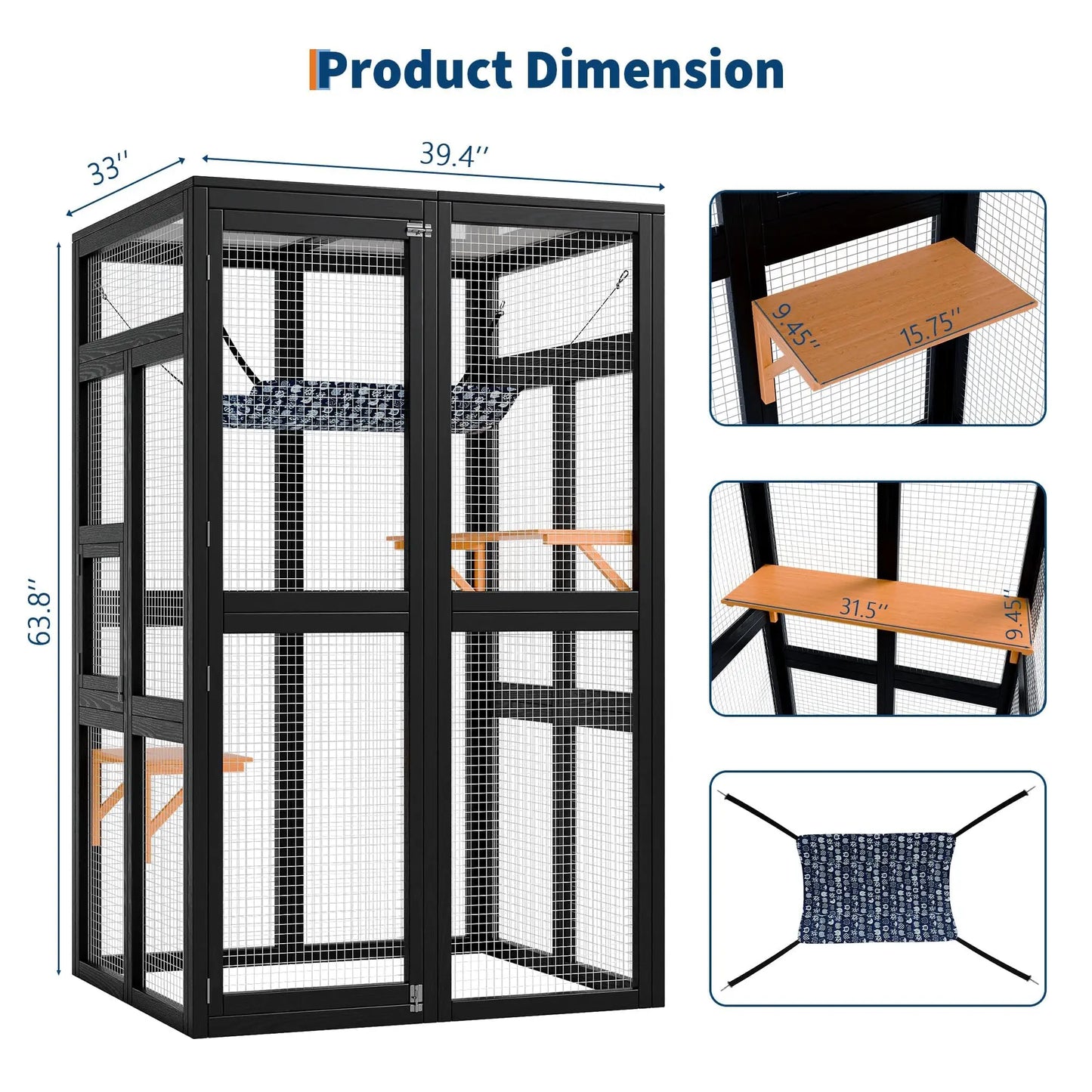Outdoor Cat Enclosure Wooden Catio With Window Access Weatherproof Roof 2 Platforms And Hammock Walk In Large Cat House
