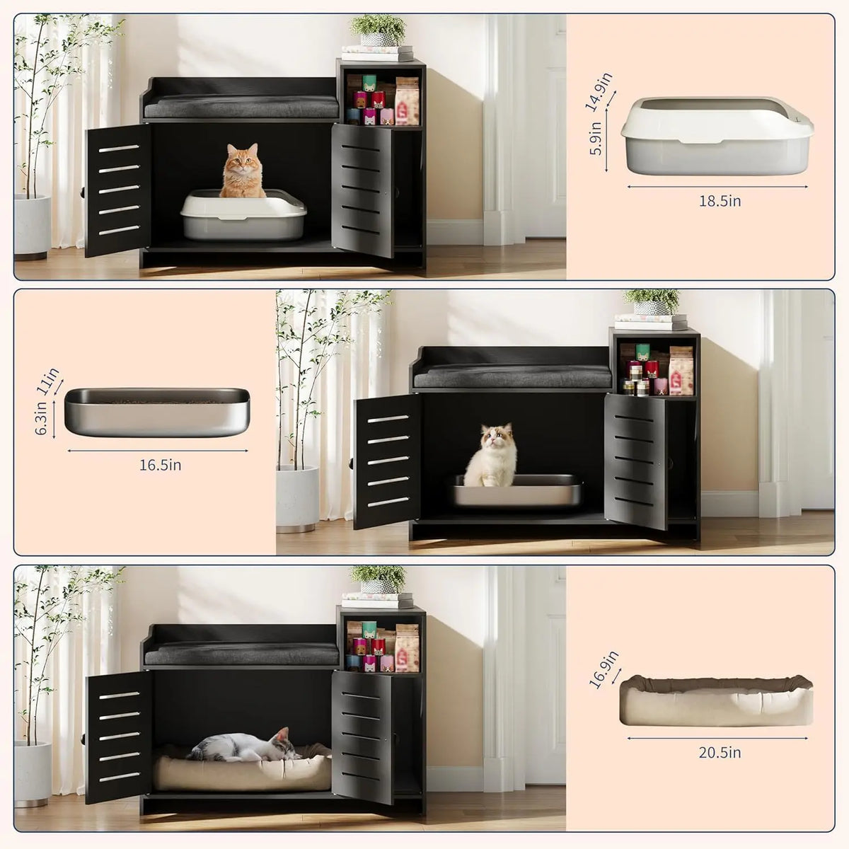 Farmhouse Cat Litter Box Enclosure Scratch Pad Storage Cabinet