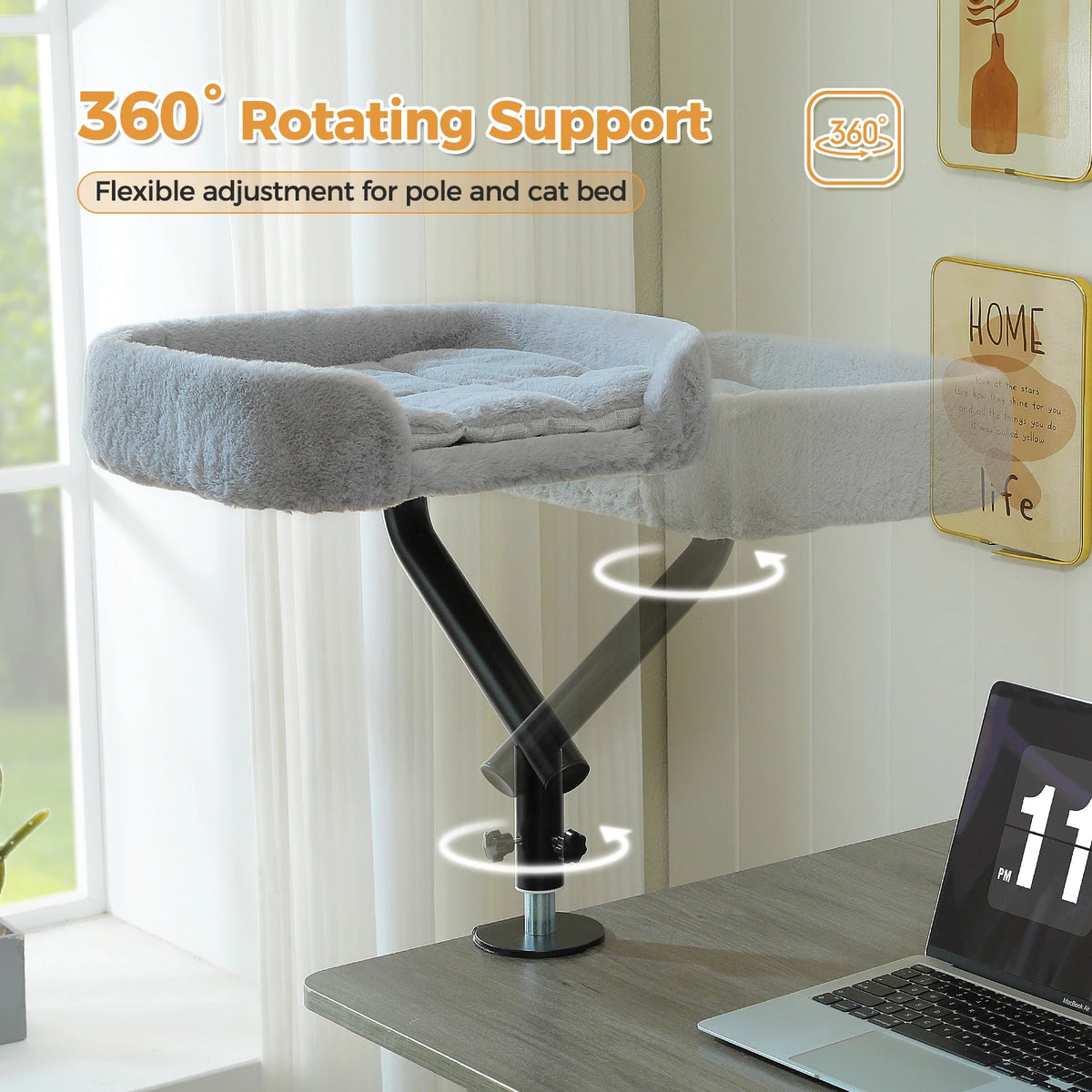 PAWZ Road Rotatable Cat Desk Bed Adjustable Plush Hammock by Annie N Poe Cattastic Supplies