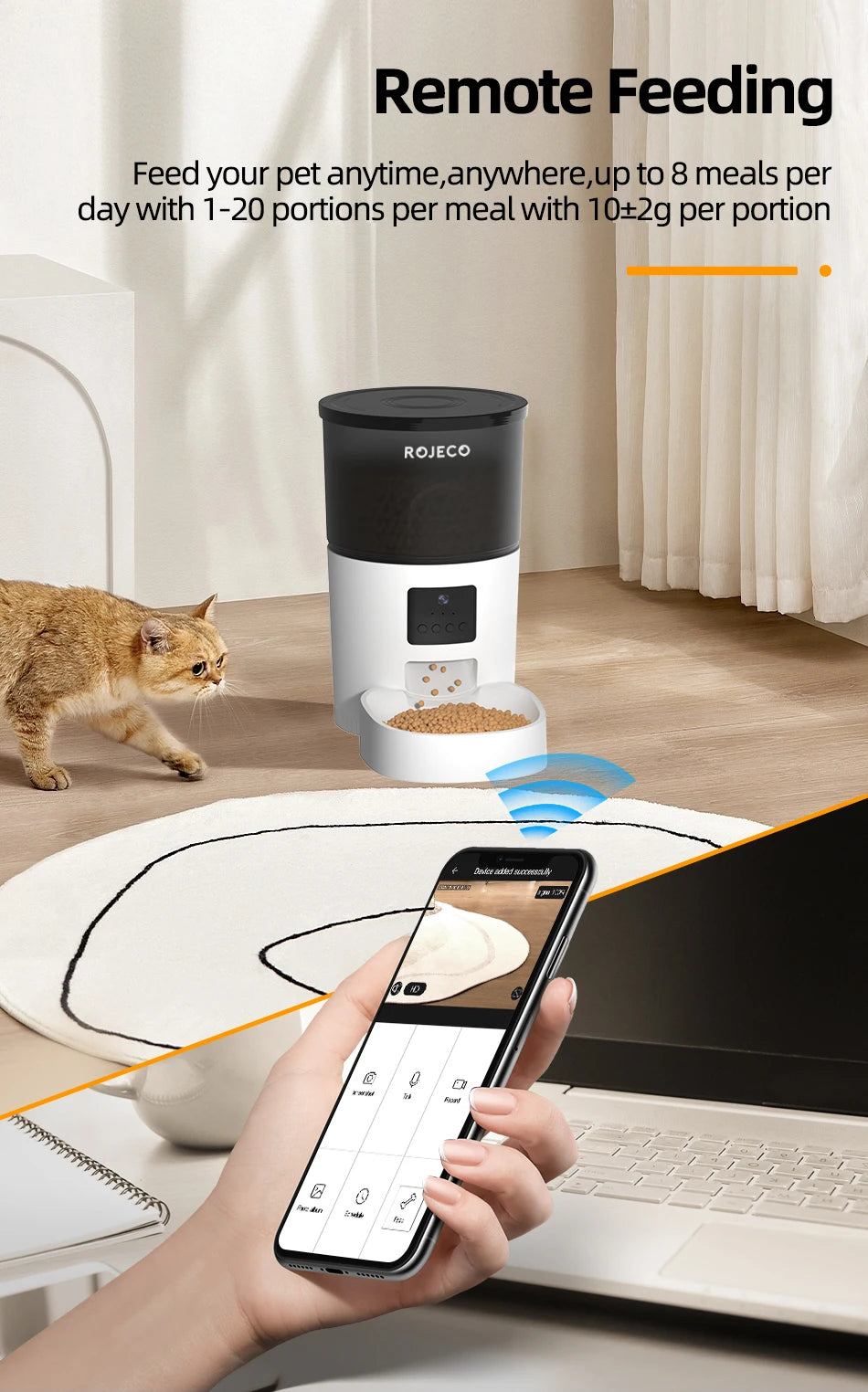 ROJECO Automatic Cat Feeder With Camera Video And Remote Control