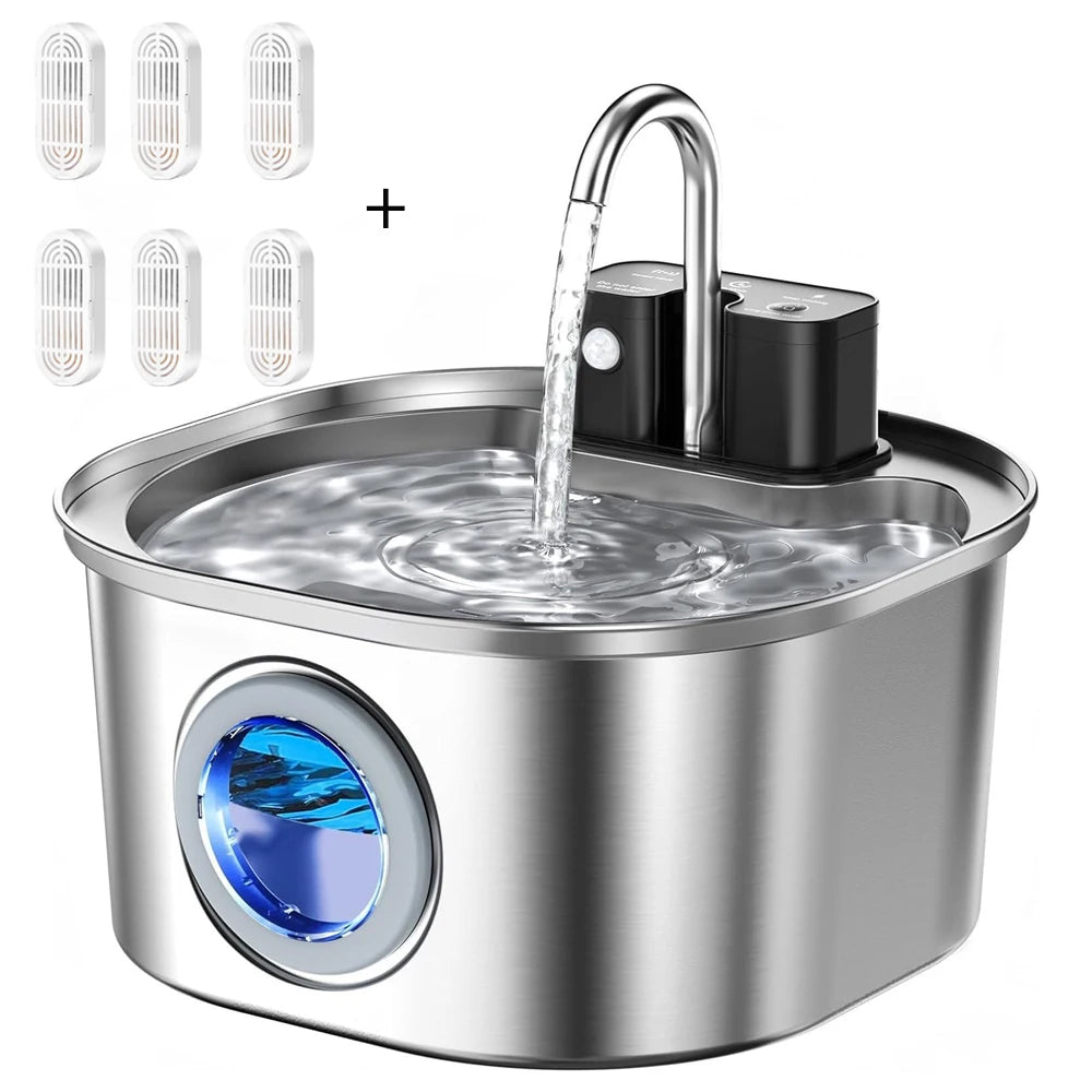 3.2L Stainless Steel Wireless Recharging Sensor Cat Water Fountain Auto Drinking Fountain For Cats Dog Drinker Pet Dispenser Bowl Active