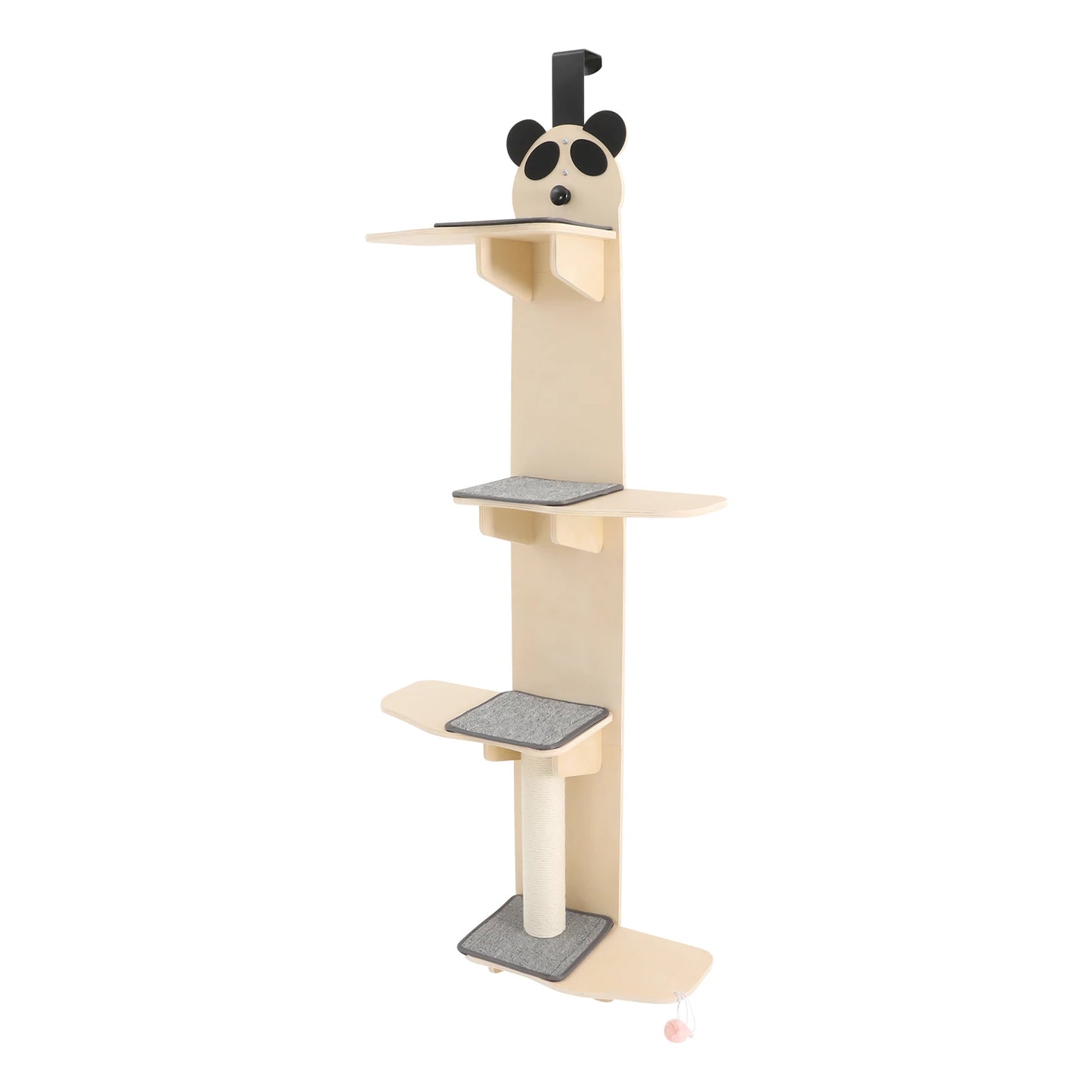 Door Mounted Vertical Cat Tree, 4-Tier Cat Tree with Hook and Loop Fasteners Door Hanging Cat Climber with Scratching Post and Tease Cats Ball for Bedrooms, Living Rooms, Pet Rooms