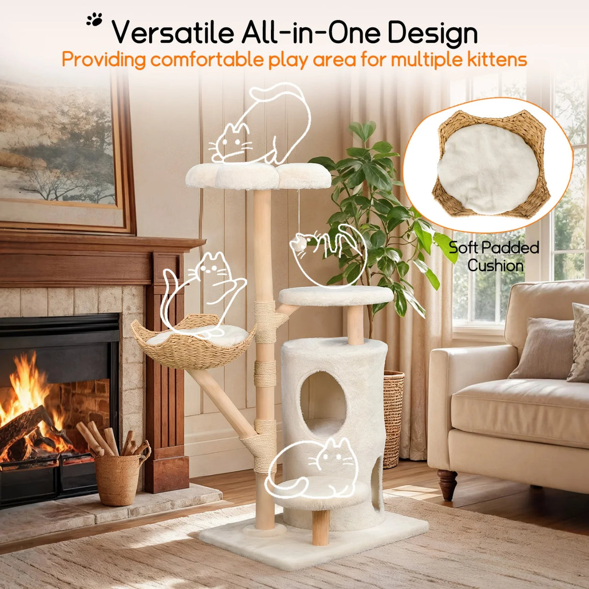BINGOPAW Multi-Level Cat Tree With Sisal Scratching Posts