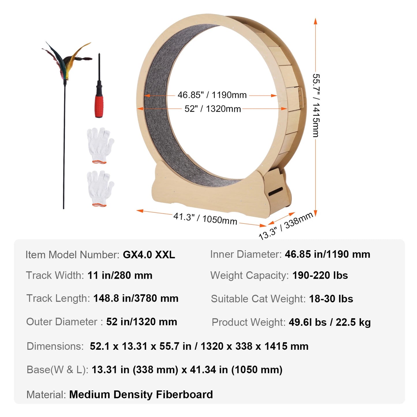 Wooden Cat Exercise Wheel For Indoor Cats With Detachable Carpet