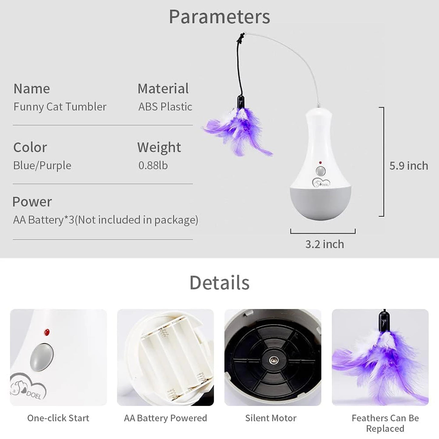 Cat Interactive Feather Toy Teaser With 360 Degree Rotation For Indoor Play