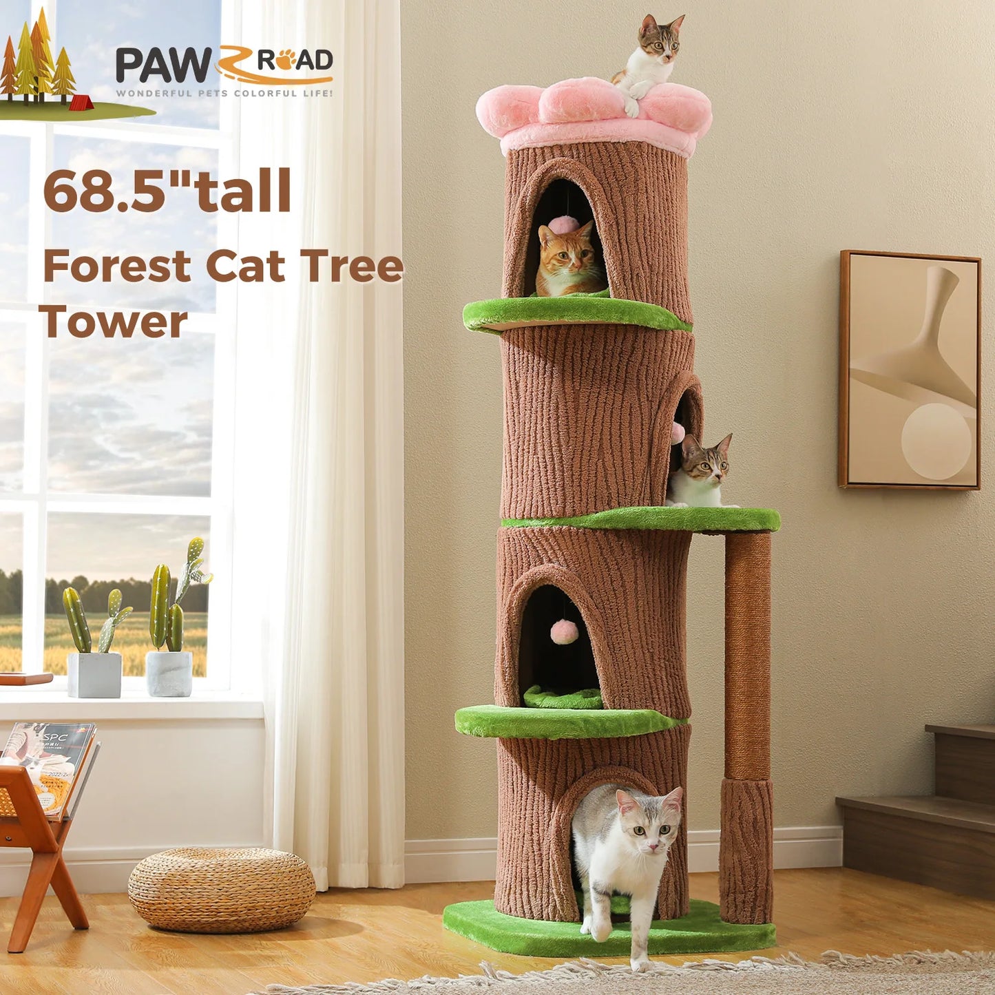 PAWZ Road Large Cat Tree With Four Condos And Scratching Post