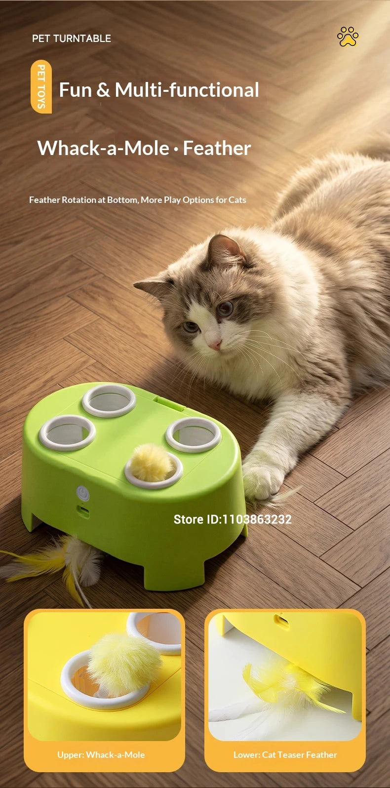 Smart Cat Toy: Self-Entertaining Interactive Cat Wand with Artificial Feathers – Electric Toy Suitable for Small and Large Cats