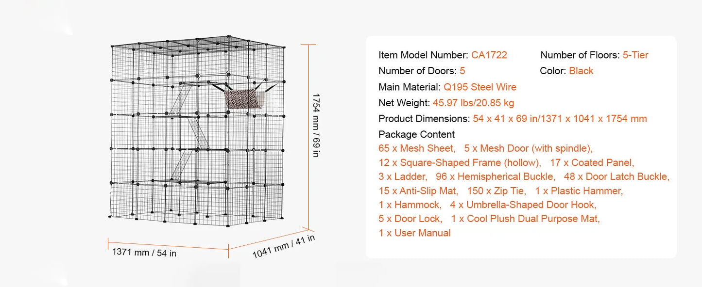 SucceBuy Large Cat Cage Detachable Metal Wire Cat Enclosure with Front Doors Hammock Ramp ladders Crate Exercise Place for Cat