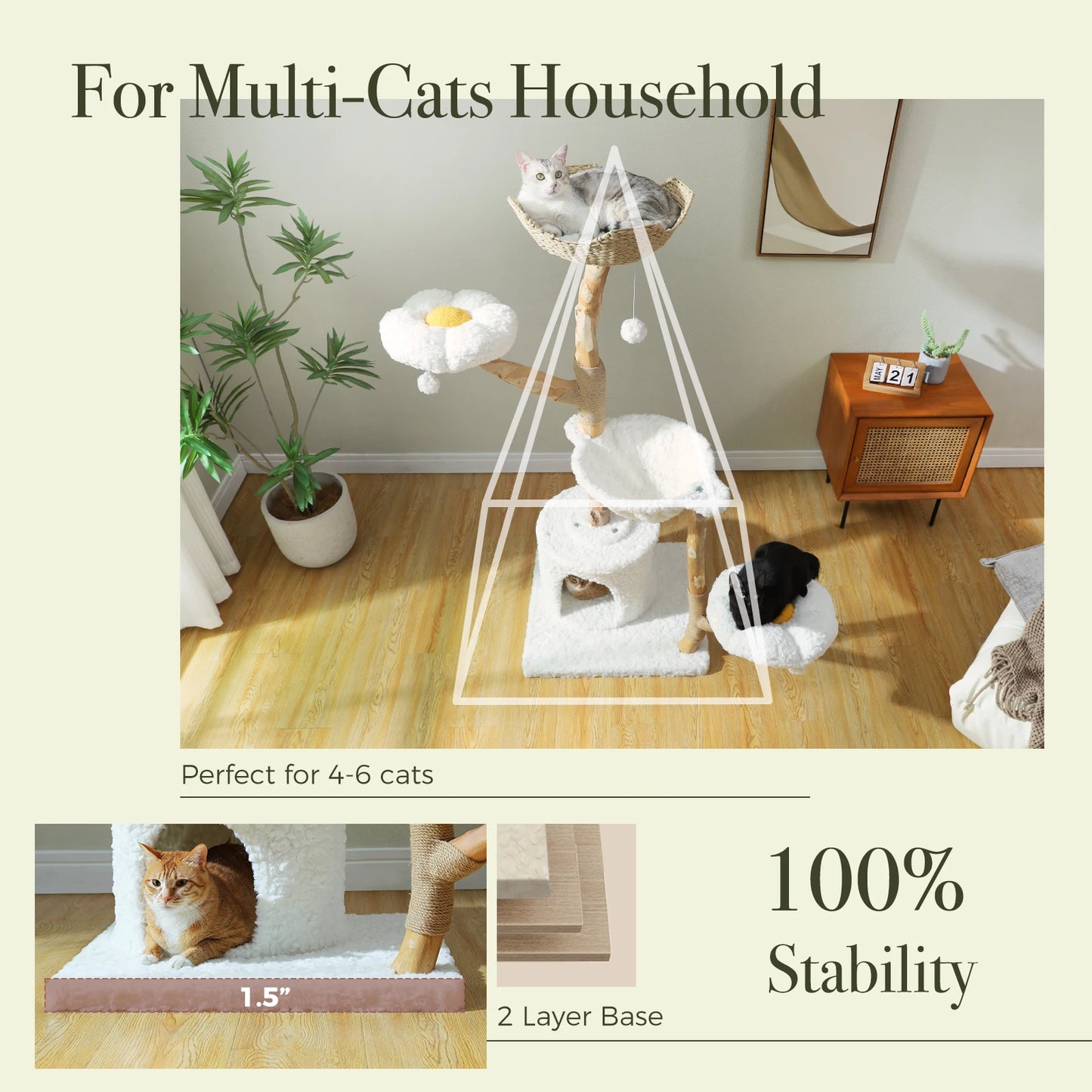 PAWZ Road Large Cat Tree Tower With Sisal Scratching Post And Basket Bed