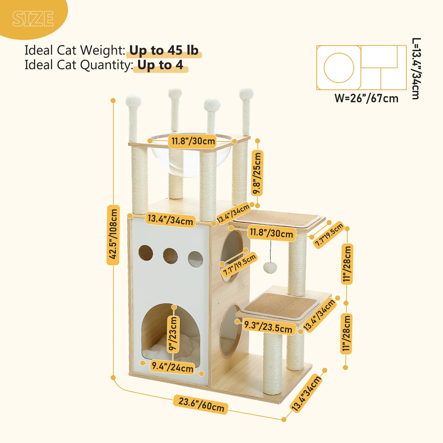 PETEPELA Modern Cat Tree Tower With Two Floor Condo And Scratching Posts