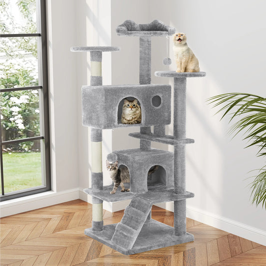 MCQ 54IN Indoor Cat Tree Tower Multi-Level with Sisal Scratching Post Round Platform Condo with Climbing Ladder Toys For Home