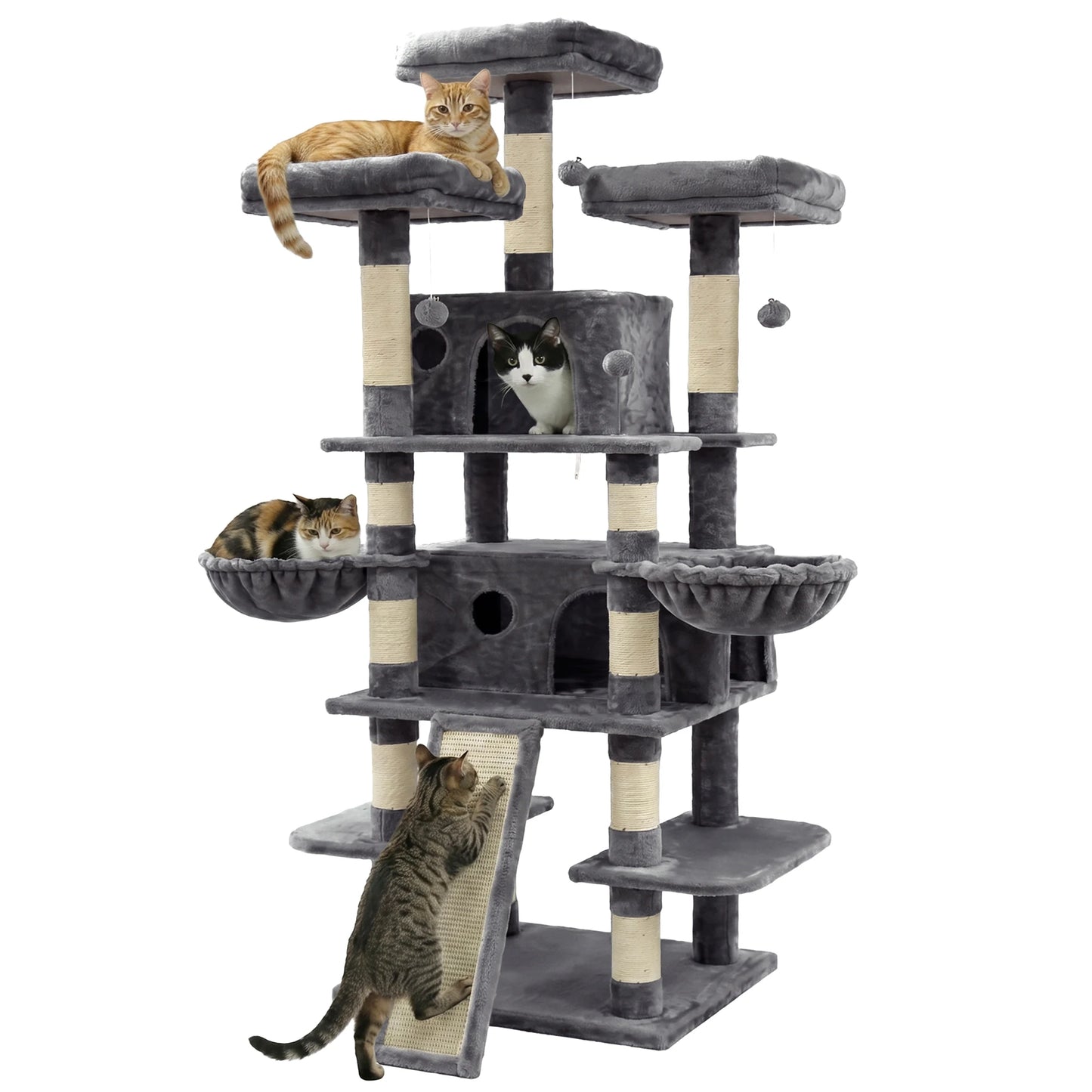 FOOWIN 173cm 68in Large Multi Level Cat Tree Tower Indoor Activity Center 2 Condos 3 Plush Perches Scratching Post Kitten Pet