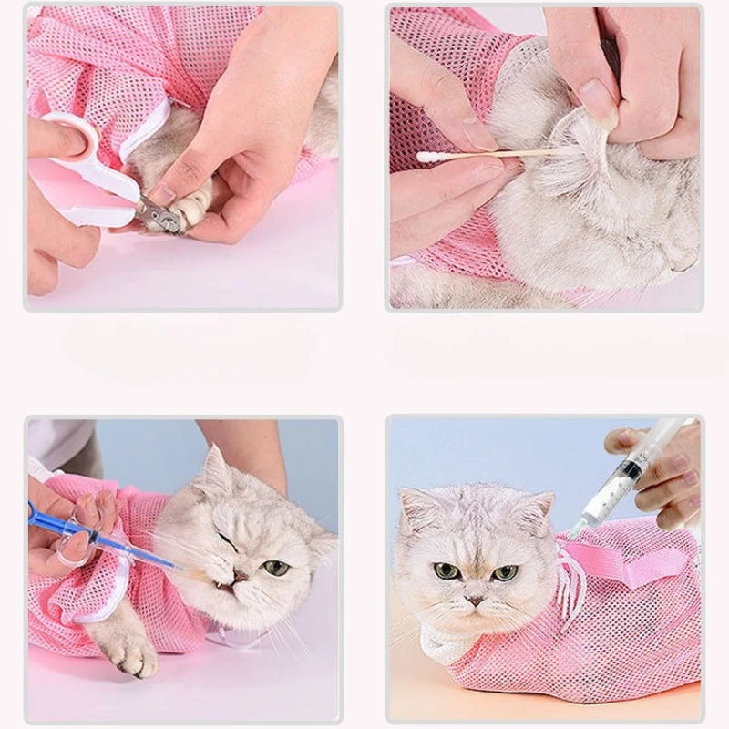 Mesh Cat Grooming Bath Bag Kitten Washing Bag for Pet Cutting Fingernails Anti Scratch Bite Restraint Cat Accessories