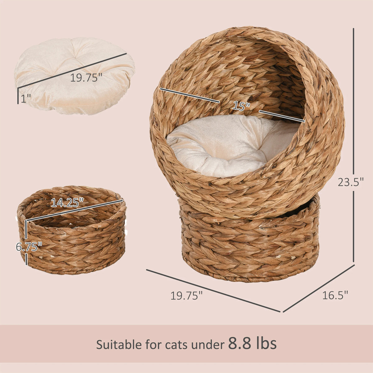 Rotatable Plush Cat Basket Bed With Comfy Wrap Style Cushion
