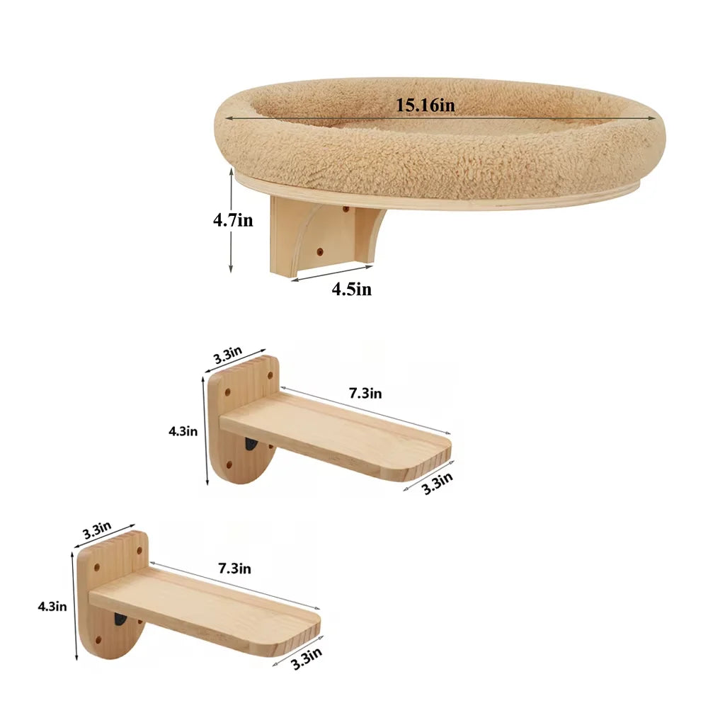 CWV Wall Mounted Cat Climbing Ladder Hammock Scratching Post Perch