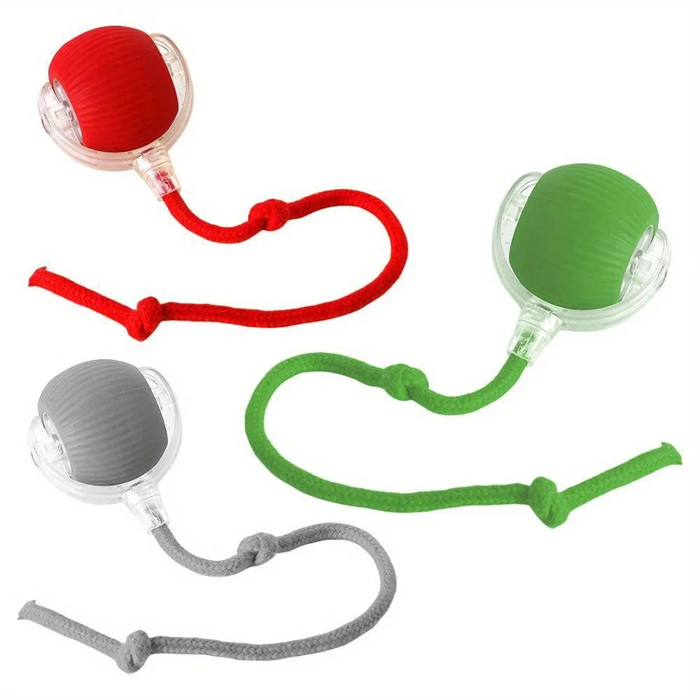 【In Stock】Smart Automatic Cat Rolling Ball USB Rechargeable LED Interactive Toy with Rope Tail Indoor Kitty Self Play Toy