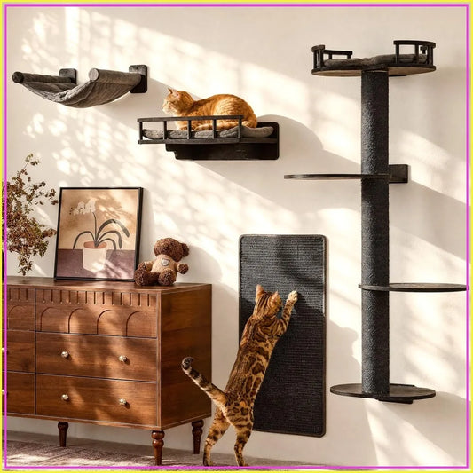 Wall Mounted Cat Furniture With Hammock Bed And Scratching Pad