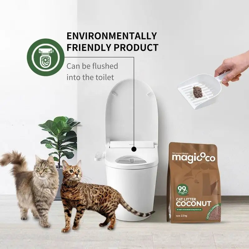 Coconut Cat Litter 10LBS 99% Deodorized Odor Control Low Tracking & Flushable Strong Clumbing Cat Litter Cat Sand