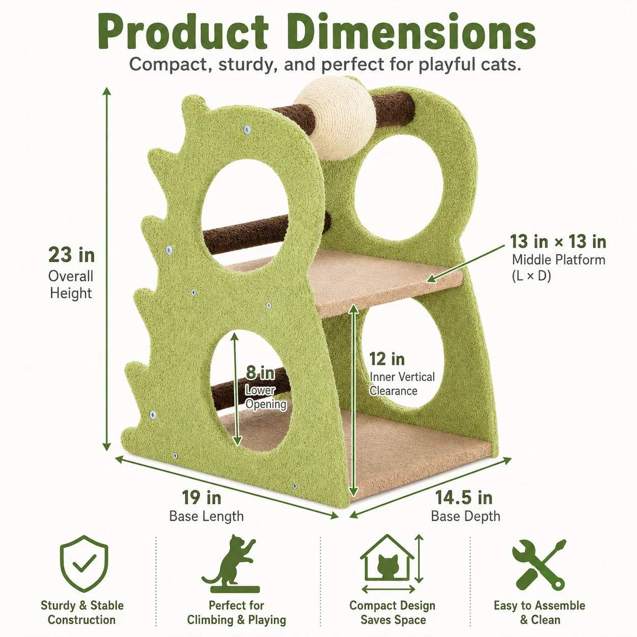 Two Level Indoor Cat Tree with Cozy Resting Platforms and Rotating Sisal Scratching Ball