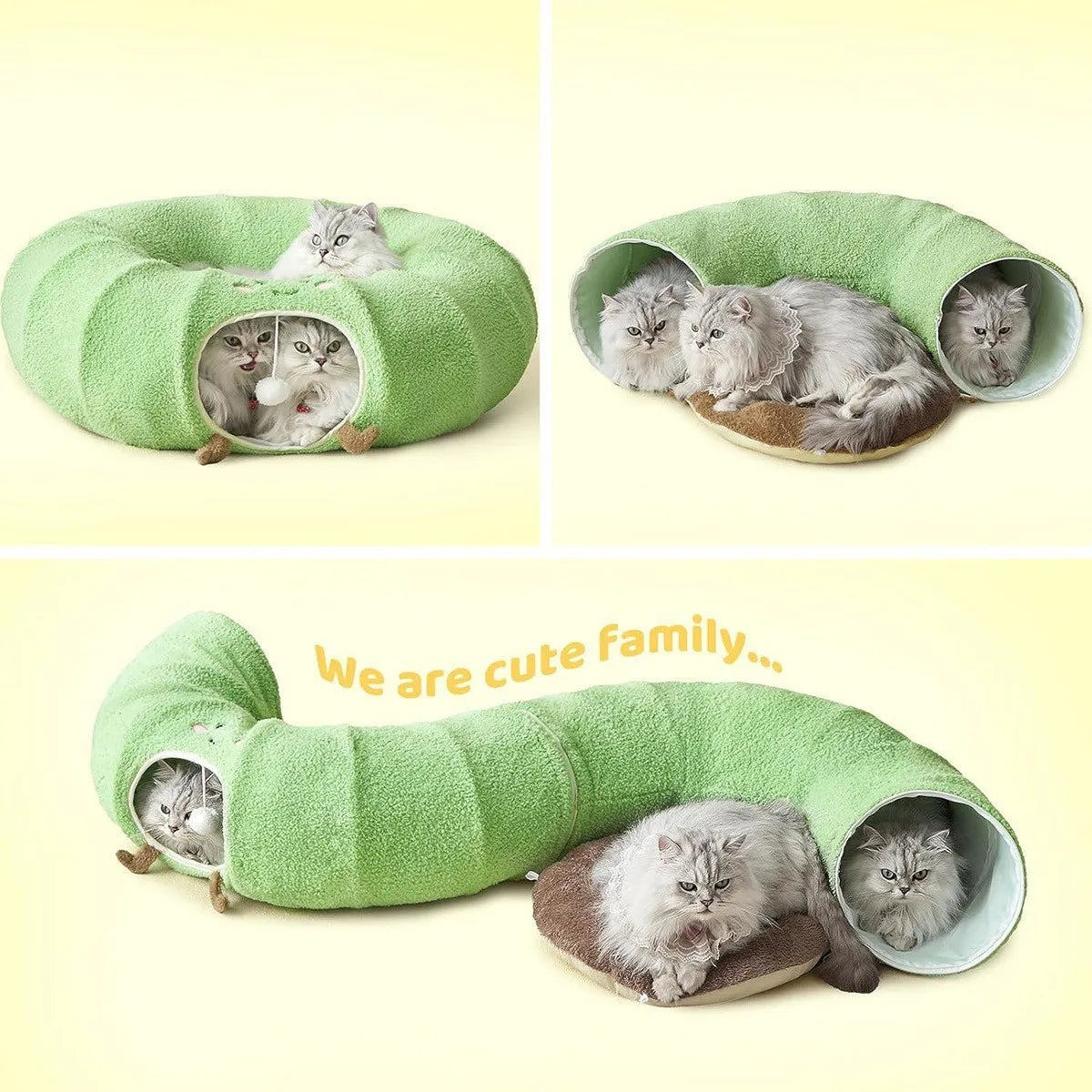 Convertible Cat Tunnel Bed With Plush Donut And Removable Cushion