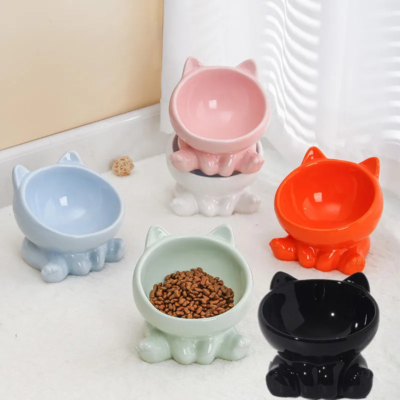 Ceramic Neck Guard Oblique Mouth Cat And Dog Food Bowl