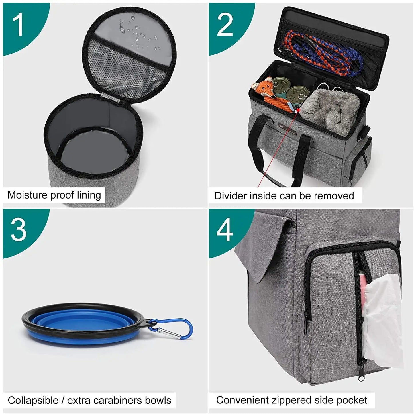 Pet Travel Bag Set Airline Approved Dog Cat Travel Organizer Weekend Tote Multi Function Pockets Supplies Bowls Containers