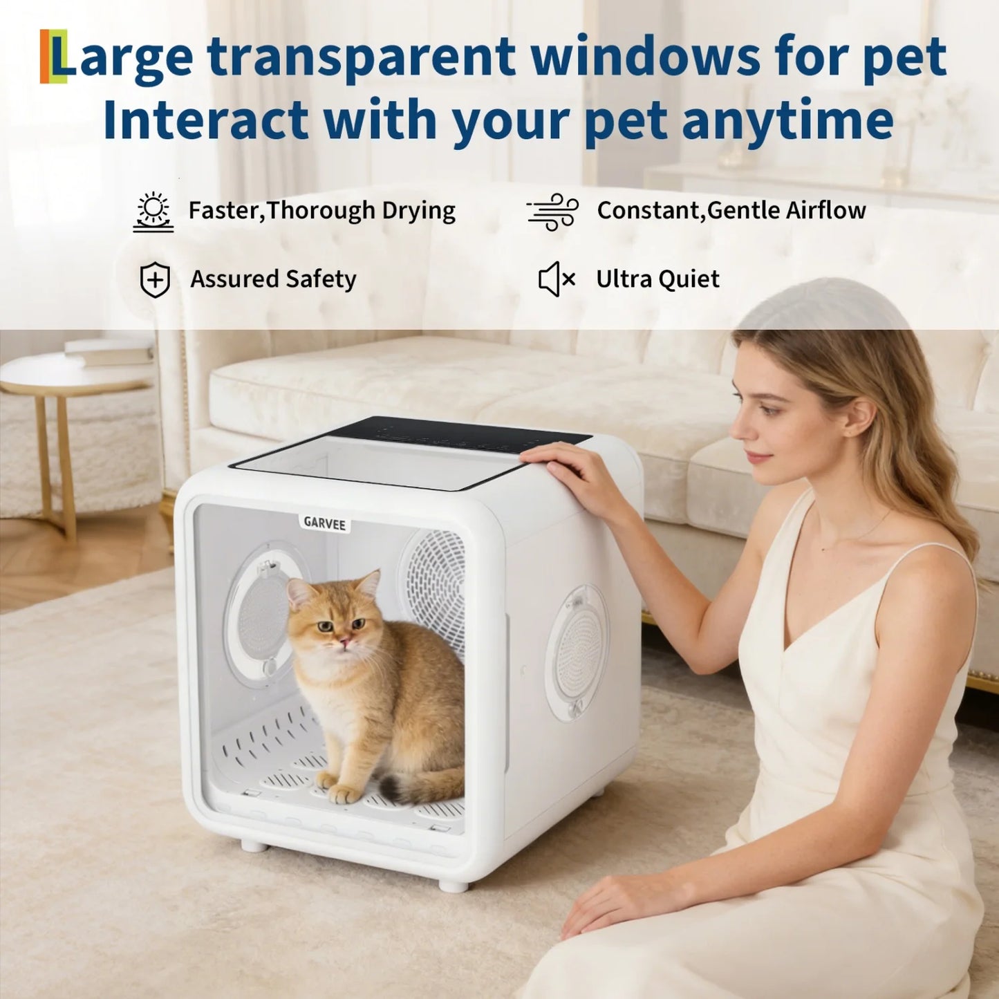72L Automatic Pet Drying Box, 360° Efficient Pet Grooming Blower with 5 Air Outlets, Quiet Smart Temperature Control Pet Dryer Box for Cats Small Medium Dogs