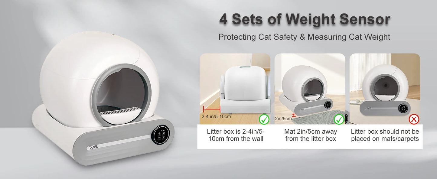 DOEL Self Cleaning Cat Litter Box 65L Automatic Cat Litter Box w/ Trash Bag & Litter Mat Smart Cat Toilet App Control 2.4G WiFi