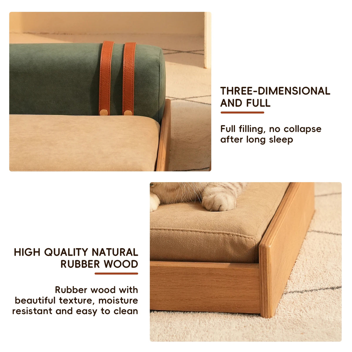 Modern Oak Veneer Pet Bed With Removable Cushion Indoor