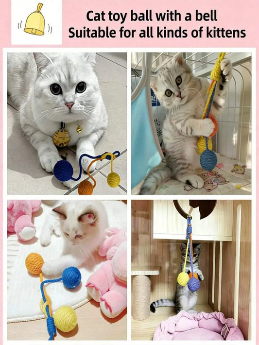 Hanging Sisal Rope Ball Cat Toy With Bell For Cats