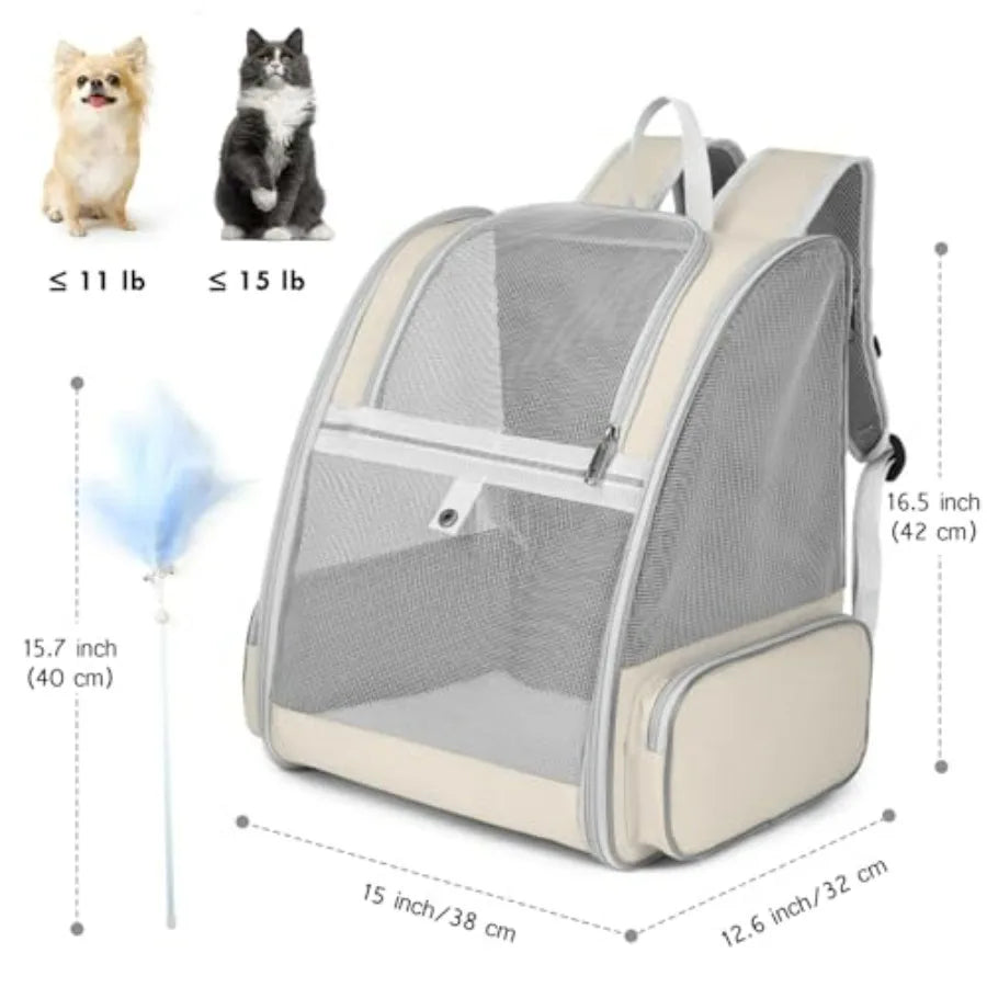 Cat Backpack Carrier For Pets With Kitten Wand Feather Toy