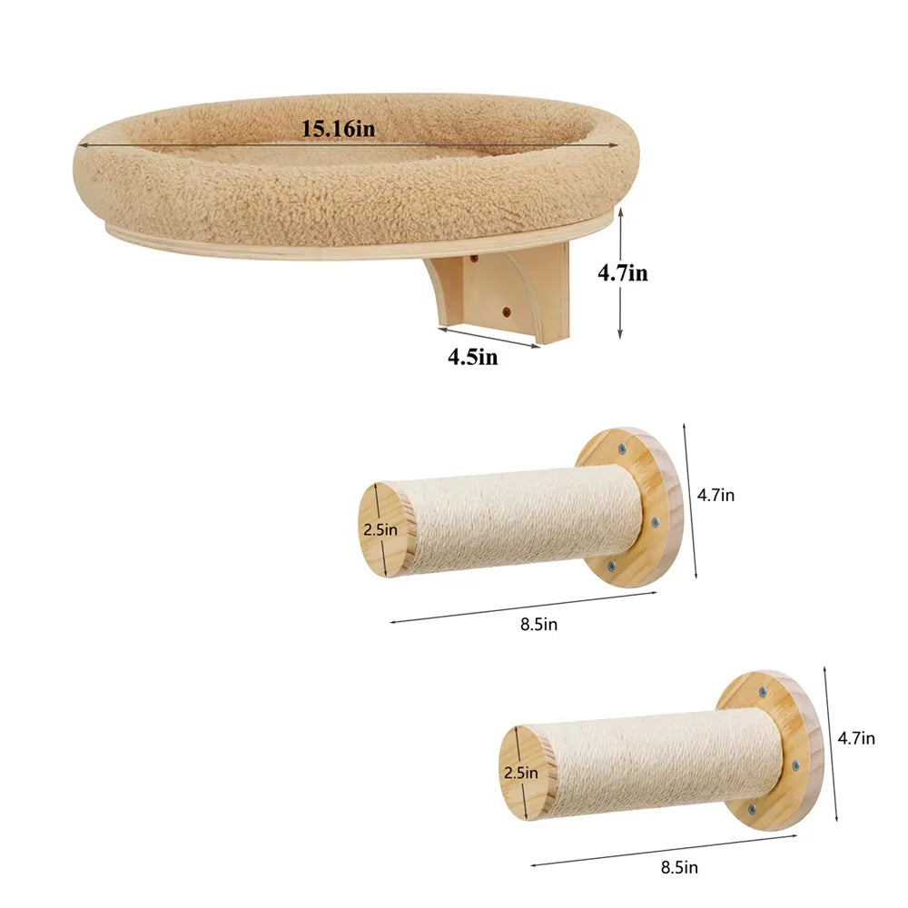 CWV Wall Mounted Cat Climbing Ladder Hammock Scratching Post Perch