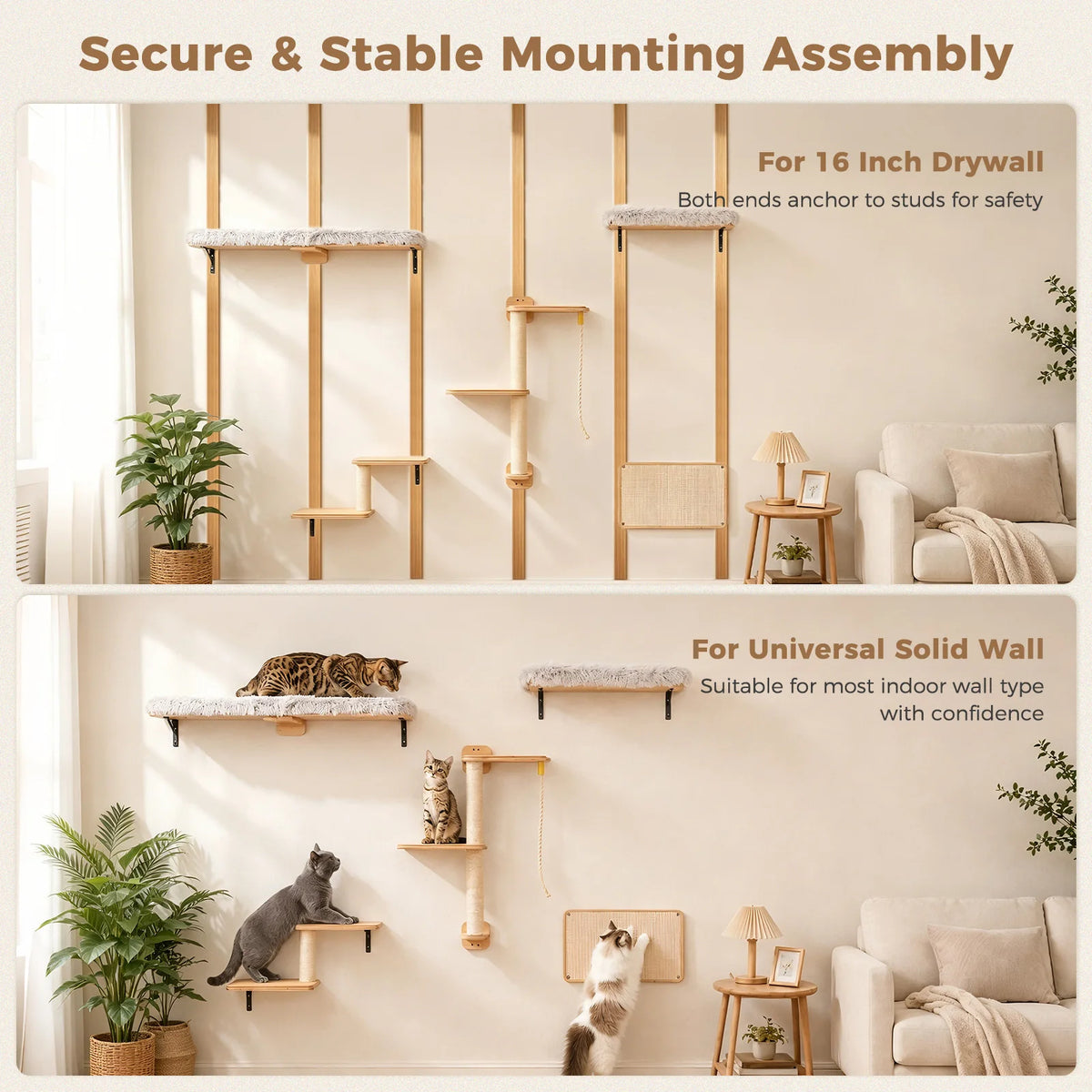 PAWZ Road Wooden Cat Wall Climbing Shelves With Scratching Posts