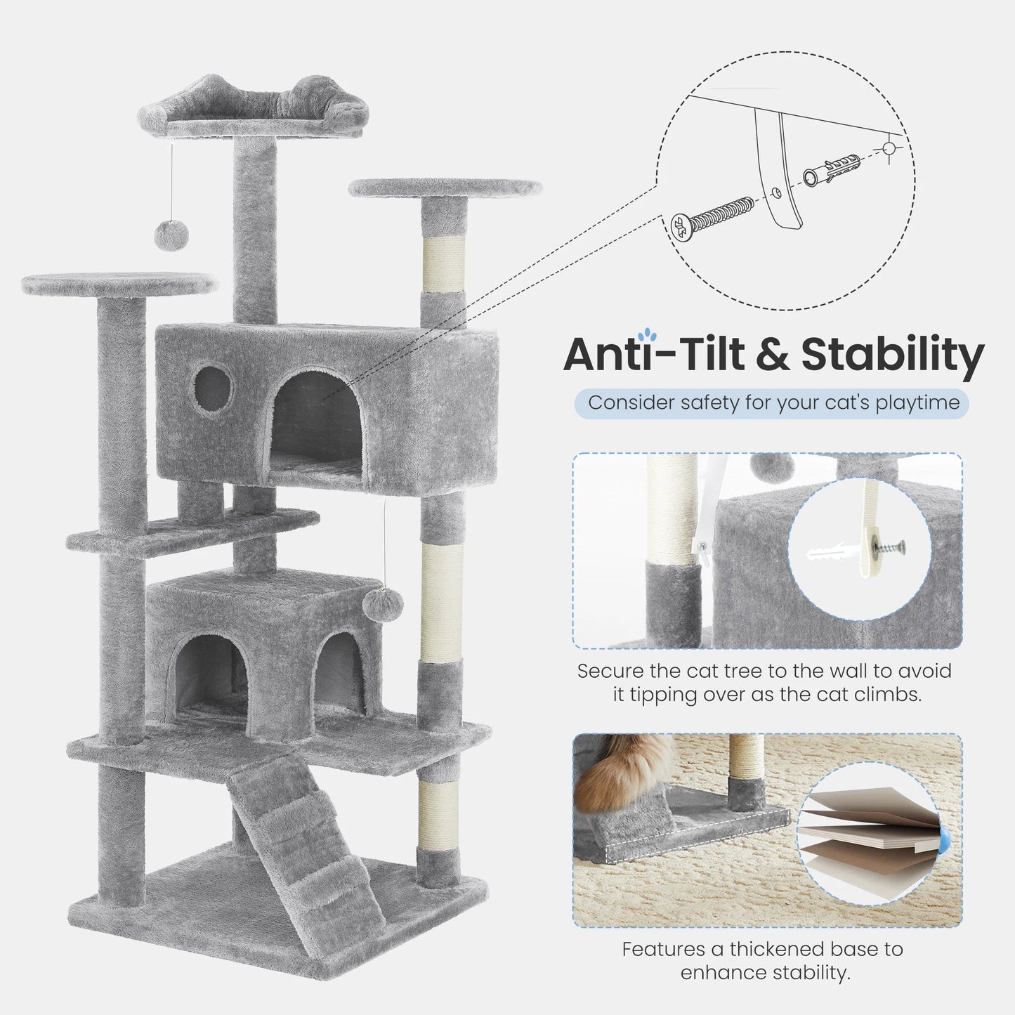 MCQ 54IN Indoor Cat Tree Tower Multi-Level with Sisal Scratching Post Round Platform Condo with Climbing Ladder Toys For Home
