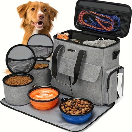 Pet Travel Bag Set Airline Approved Dog Cat Travel Organizer Weekend Tote Multi Function Pockets Supplies Bowls Containers