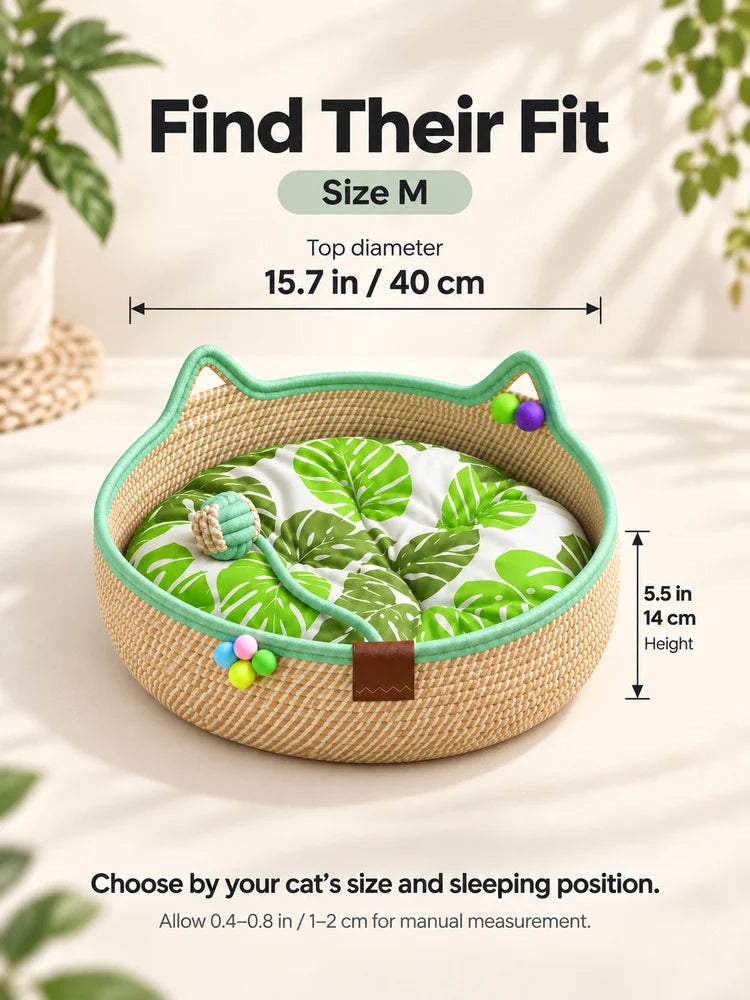 Comfortable Round Woven Cat Bed With Stylish Ear Design by Annie N Poe Cattastic Supplies