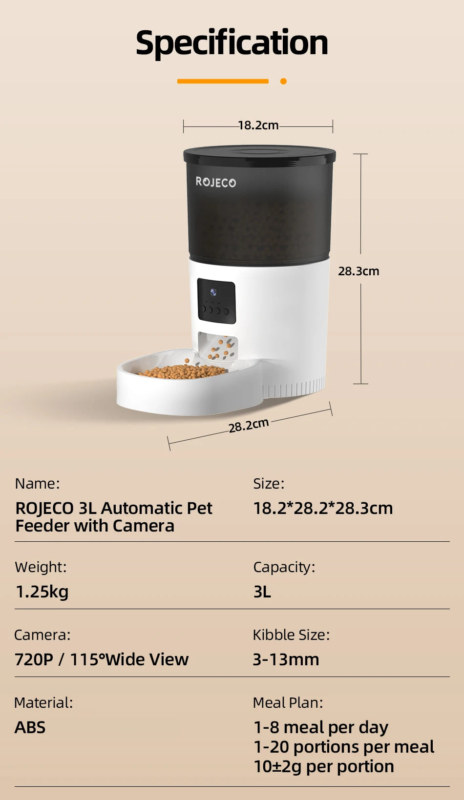 ROJECO Automatic Cat Feeder With Camera Video And Remote Control