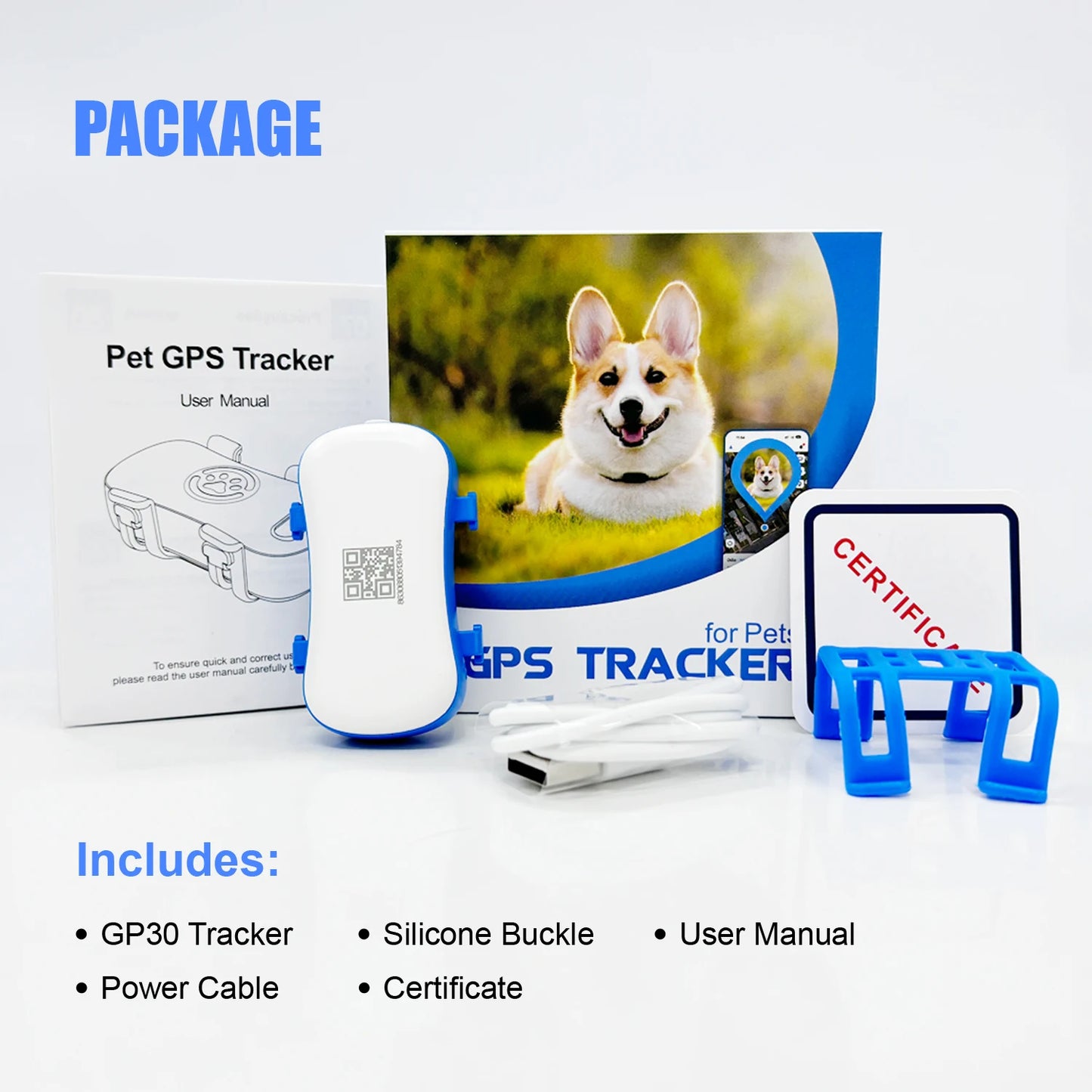 GPS Pet Tracker for Dogs Cats Real Time Tracking Unlimited Distance QR Code Anti-Lost Locator with 1-year Service