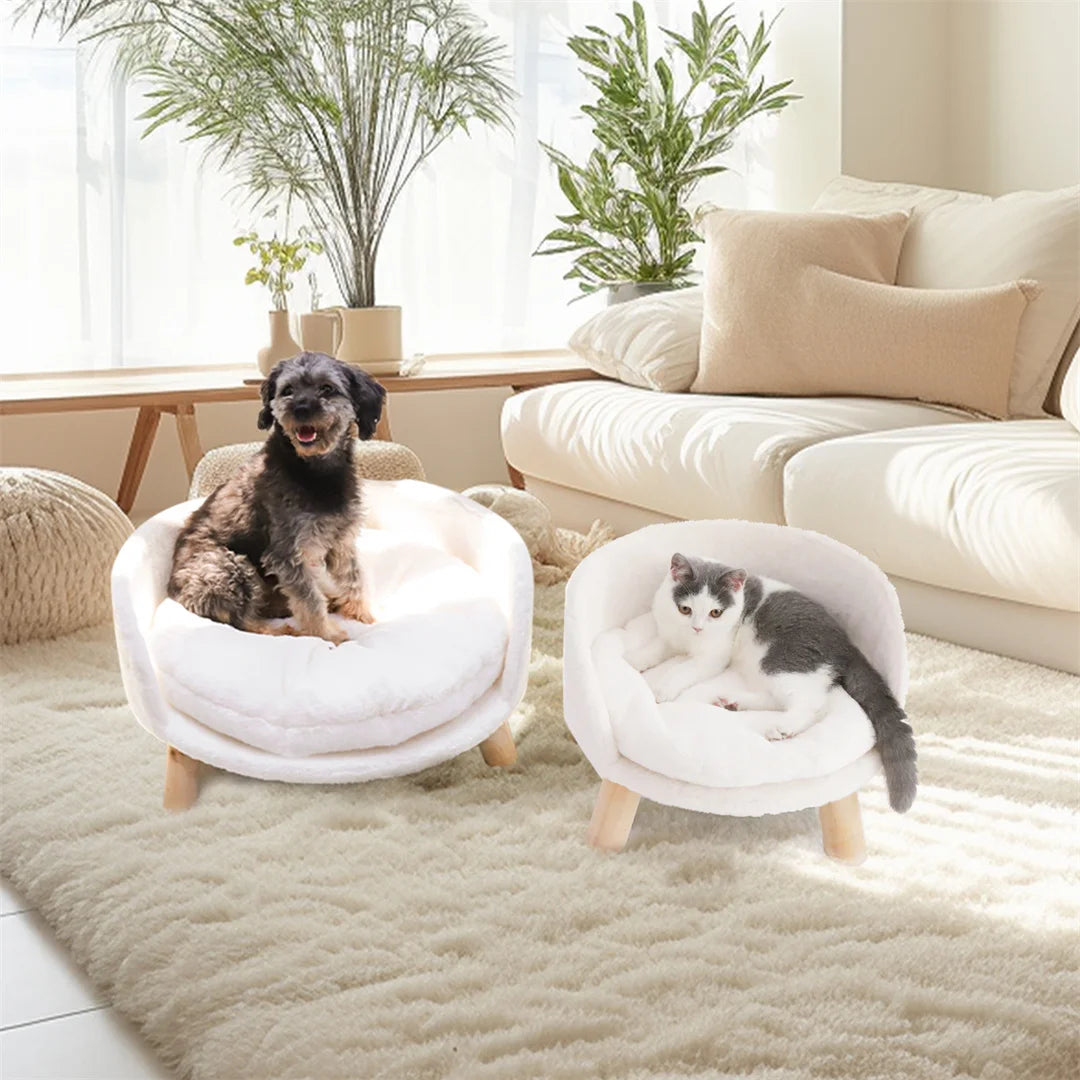 Luxury Soft Warm Plush Cat Bed Nesting Chair with Wood Legs Washable Waterproof Cushion Pad Pet Bed for Small Animals